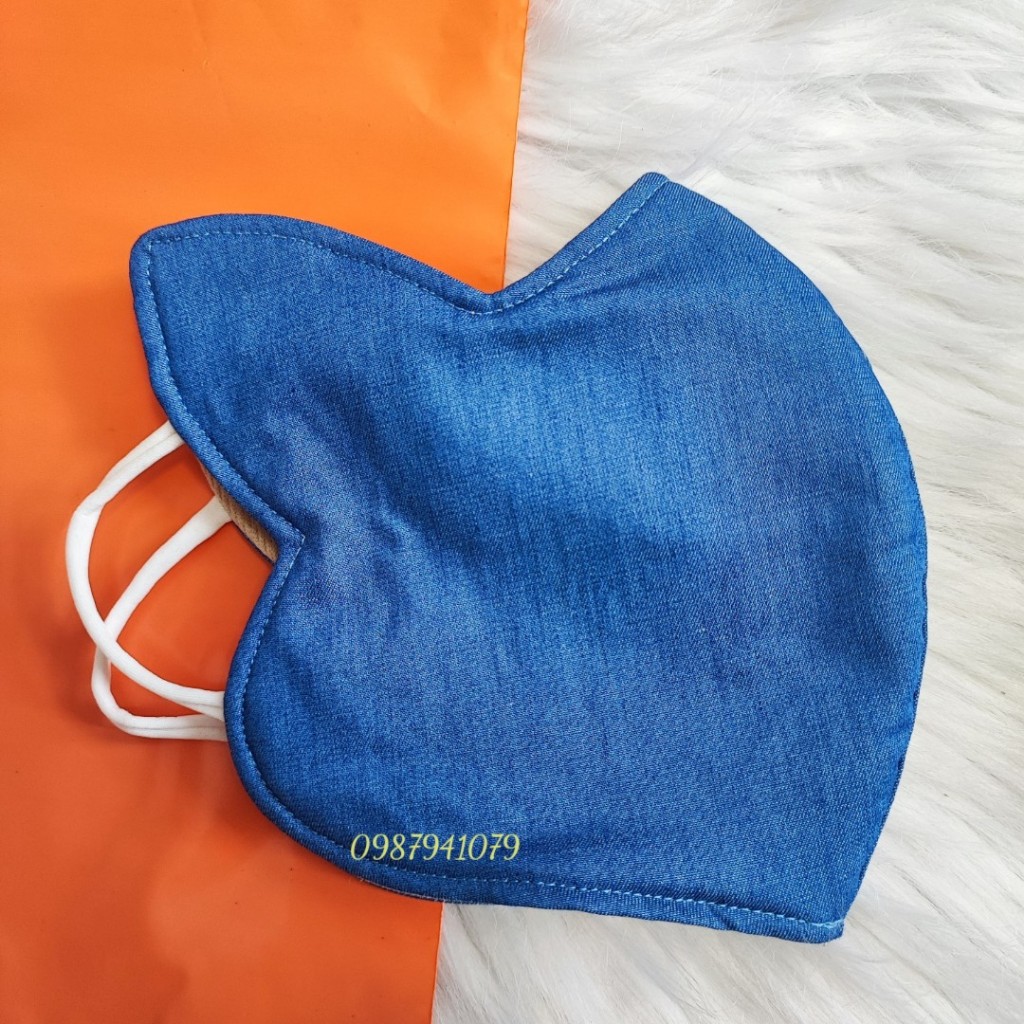 Khẩu trang vải có tai thỏ che nắng thái dương, Khẩu trang chống nắng vải jean 3 lớp cao cấp