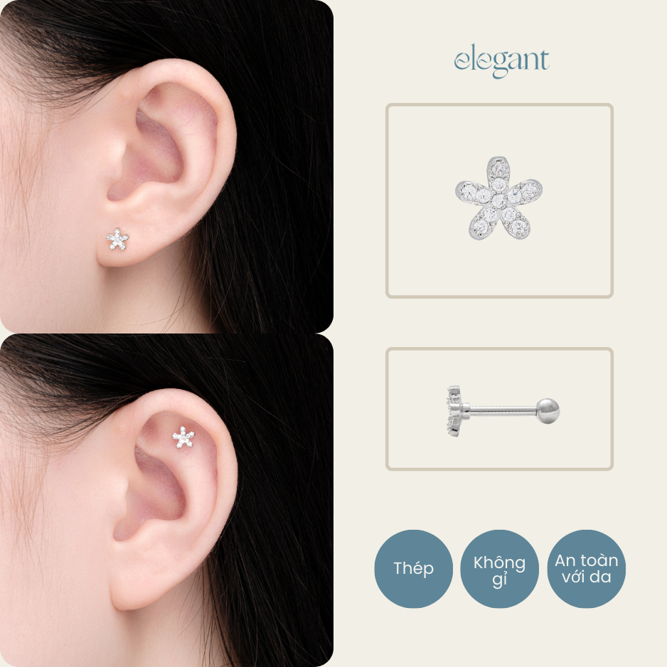 Khuyên tai đá 5 LEAF CLOVER Elegant (Giá 1 chiếc)