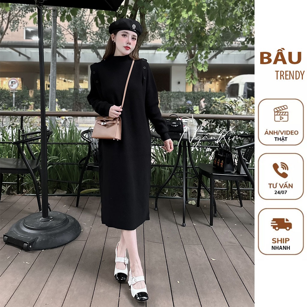 ĐẦM VÁY BABY DOLL N6644 ĐẦM BẦU THIẾT KẾ DÁNG TIỂU THƯ CHẤT LIỆU LEN QUẢNG CHÂU CAO CẤP PHONG CÁCH HÀN QUỐC FREE SIZE