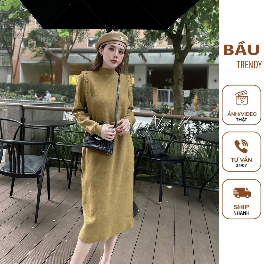 ĐẦM VÁY BABY DOLL N6644 ĐẦM BẦU THIẾT KẾ DÁNG TIỂU THƯ CHẤT LIỆU LEN QUẢNG CHÂU CAO CẤP PHONG CÁCH HÀN QUỐC FREE SIZE