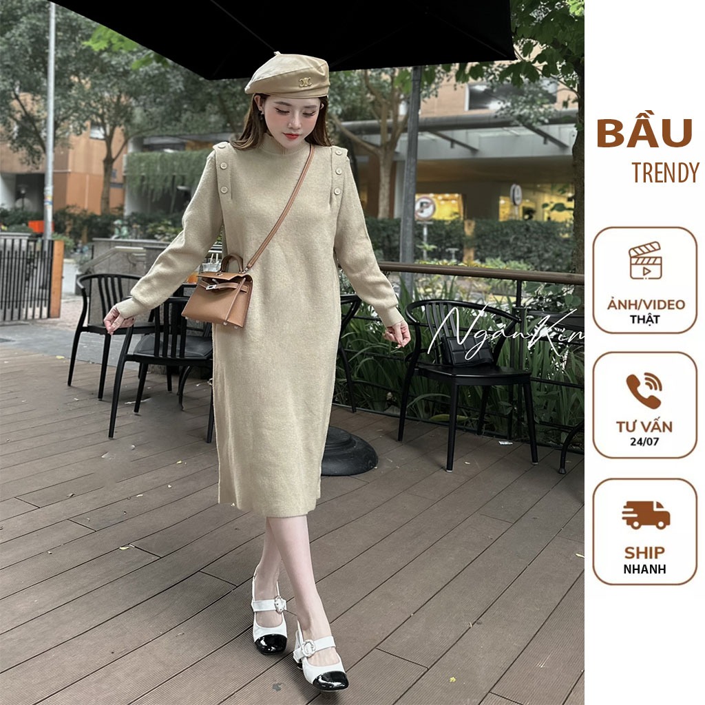 ĐẦM VÁY BABY DOLL N6644 ĐẦM BẦU THIẾT KẾ DÁNG TIỂU THƯ CHẤT LIỆU LEN QUẢNG CHÂU CAO CẤP PHONG CÁCH HÀN QUỐC FREE SIZE