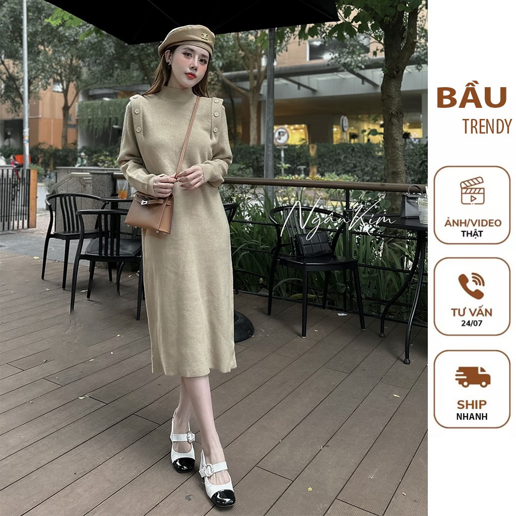 ĐẦM VÁY BABY DOLL N6644 ĐẦM BẦU THIẾT KẾ DÁNG TIỂU THƯ CHẤT LIỆU LEN QUẢNG CHÂU CAO CẤP PHONG CÁCH HÀN QUỐC FREE SIZE