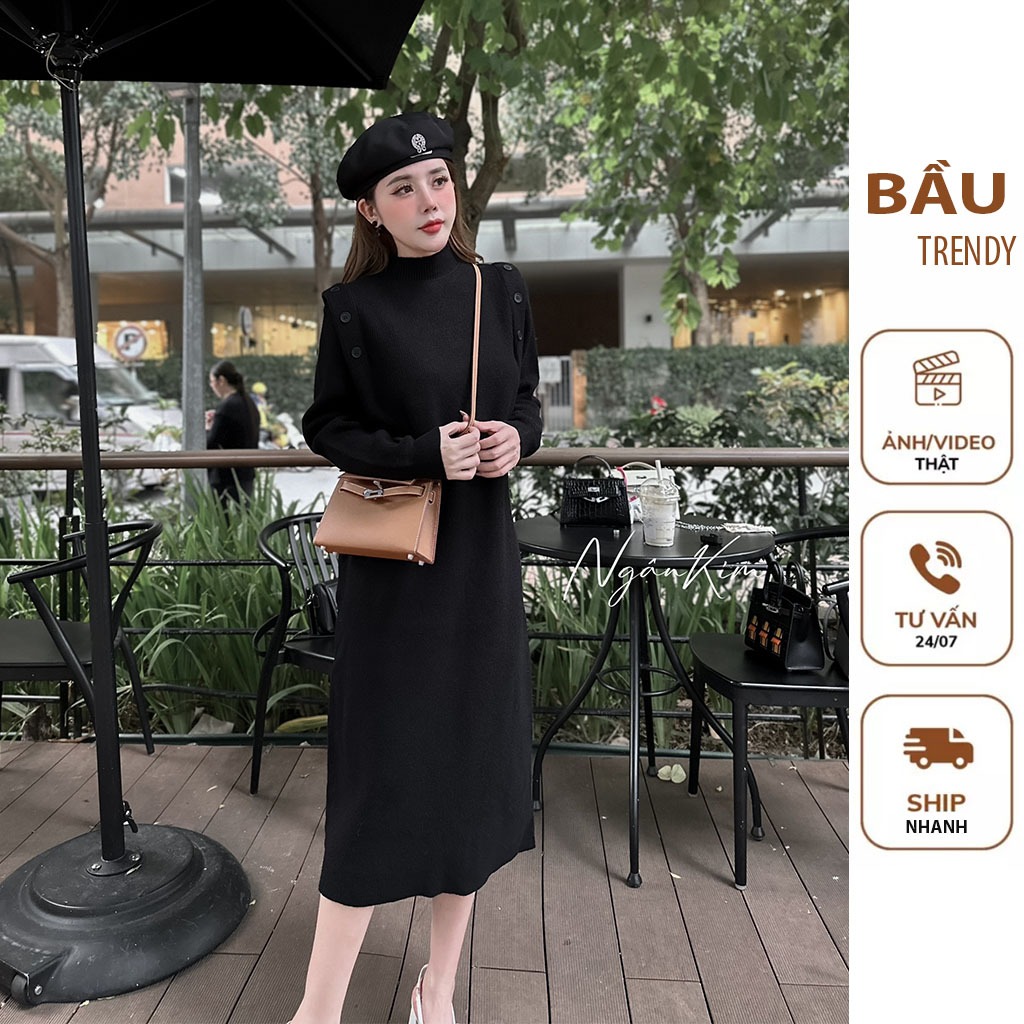 ĐẦM VÁY BABY DOLL N6644 ĐẦM BẦU THIẾT KẾ DÁNG TIỂU THƯ CHẤT LIỆU LEN QUẢNG CHÂU CAO CẤP PHONG CÁCH HÀN QUỐC FREE SIZE