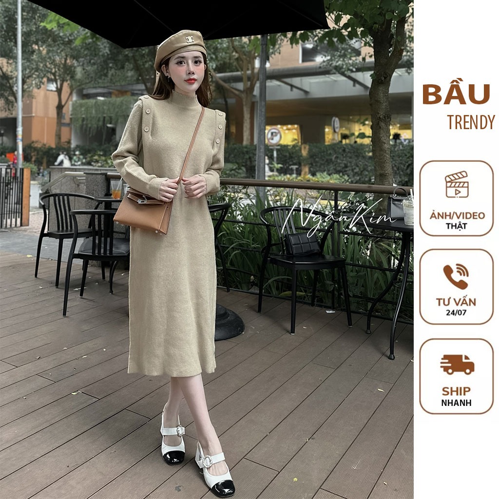 ĐẦM VÁY BABY DOLL N6644 ĐẦM BẦU THIẾT KẾ DÁNG TIỂU THƯ CHẤT LIỆU LEN QUẢNG CHÂU CAO CẤP PHONG CÁCH HÀN QUỐC FREE SIZE