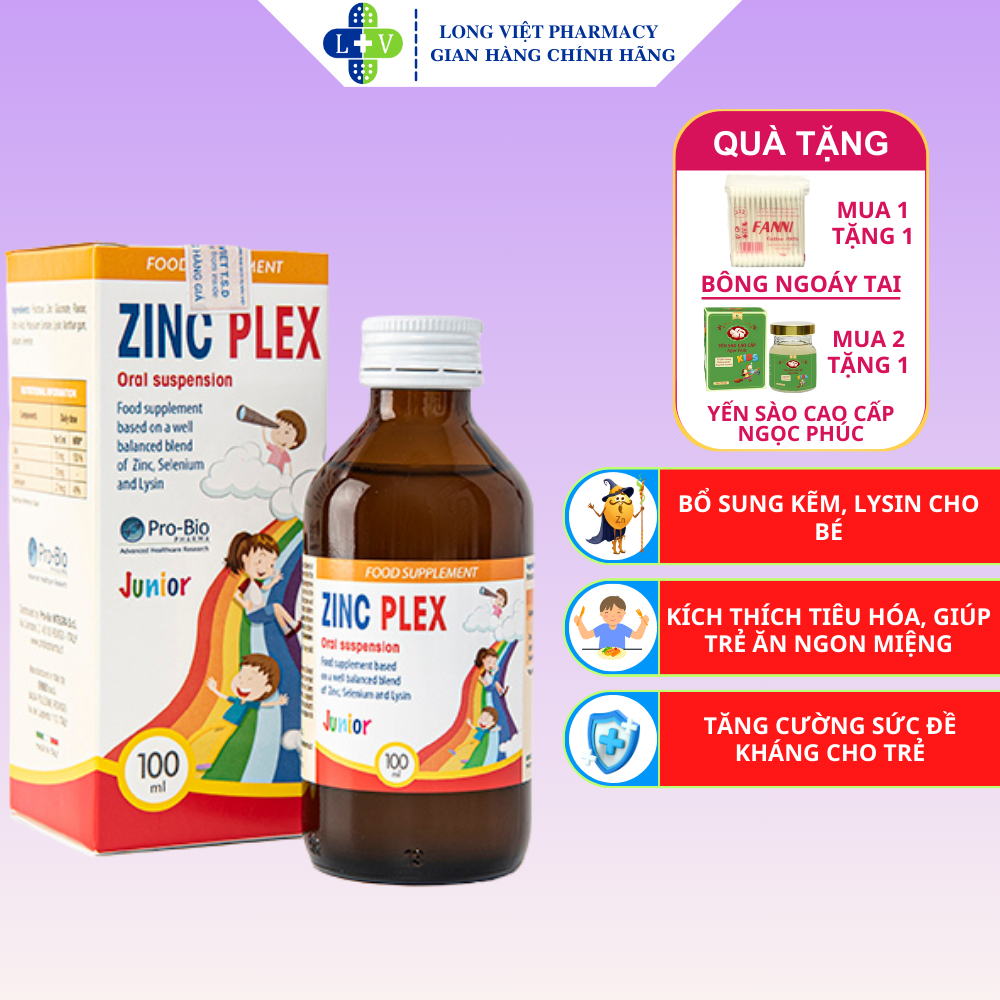 Siro ZinC Plex, Bổ Sung Kẽm, Lysine, Selen Giúp Bé Tăng Sức Đề Kháng, Ăn Ngon Miệng, Lọ 100ml