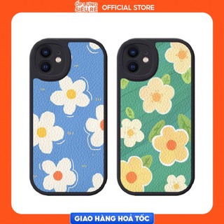 Ốp lưng Iphone 7 Plus/X/XS/XR/Xs Max/11/14 Pro/...dẻo đen vân da viền bảo vệ camera hình hoa 5 cánh