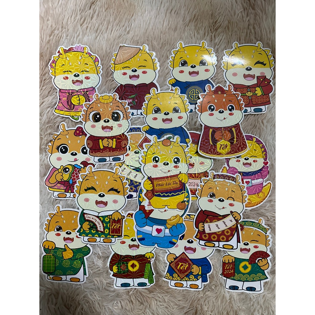 Combo 10 Bao lì xì chibi kim cương hoạt hình Tết Giáp Dần 2024 con Rồng siêu đẹp