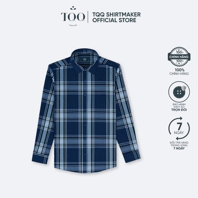 Áo sơ mi nam TQQ dài tay K606CS họa tiết kẻ sang trọng màu tím than dáng slimfit ôm nhẹ không nhăn
