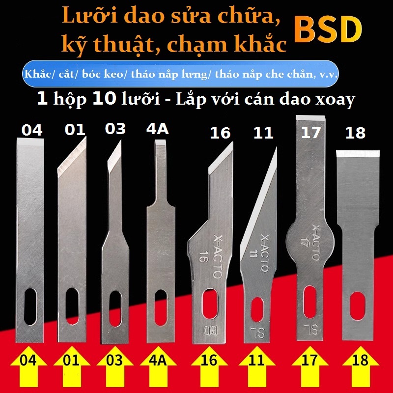 Lưỡi dao, cán dao làm chân, cạo keo ic, tách lưng điện thoại, chạm khắc thủ công, mỹ nghệ