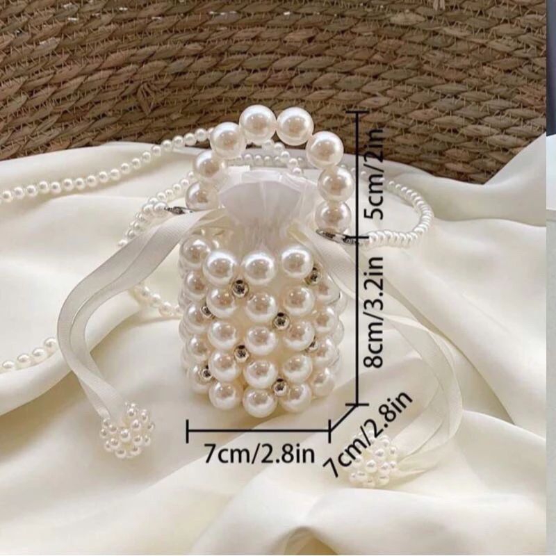 Túi Xách Tay Mini Kết Hạt Cườm Ngọc Trai Phối Bạc Đang Yêu Cho Bé