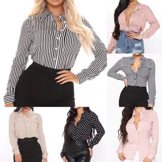 Sơ mi Fashion Nova sọc/chấm bi xuất Âu - You Better Work Stripped/Polka Dots Shirt