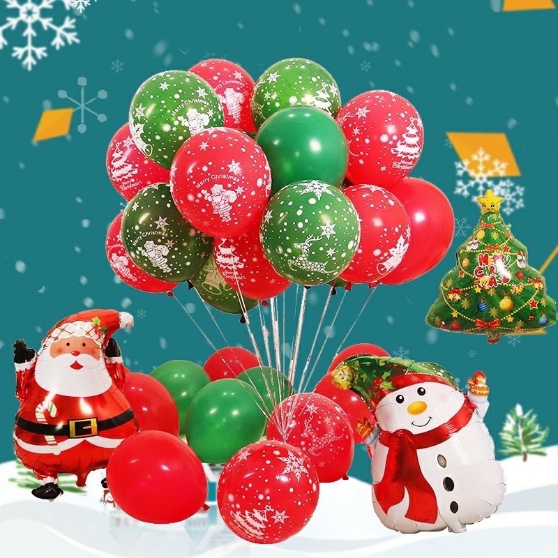 Túi Bóng Bay Cao Su Hoạ Tiết Noel Trang Trí Giáng Sinh Màu Xanh Đỏ Dày Đẹp