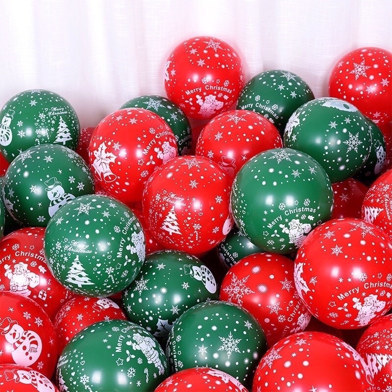 Túi Bóng Bay Cao Su Hoạ Tiết Noel Trang Trí Giáng Sinh Màu Xanh Đỏ Dày Đẹp