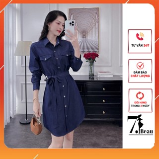 Váy jean nữ, đầm nữ dáng dài chất liệu bò, thiết kế kiểu cổ sơ mi, dây thắt đai, phong cách thanh lịch 7.Beautiful V164