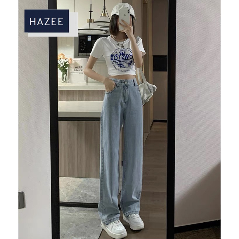 Quần jean nữ lưng cao HAZEE thiết kế kết hợp giữa lưng chun và khóa cúc cho cảm giác thoải mái về mông eo