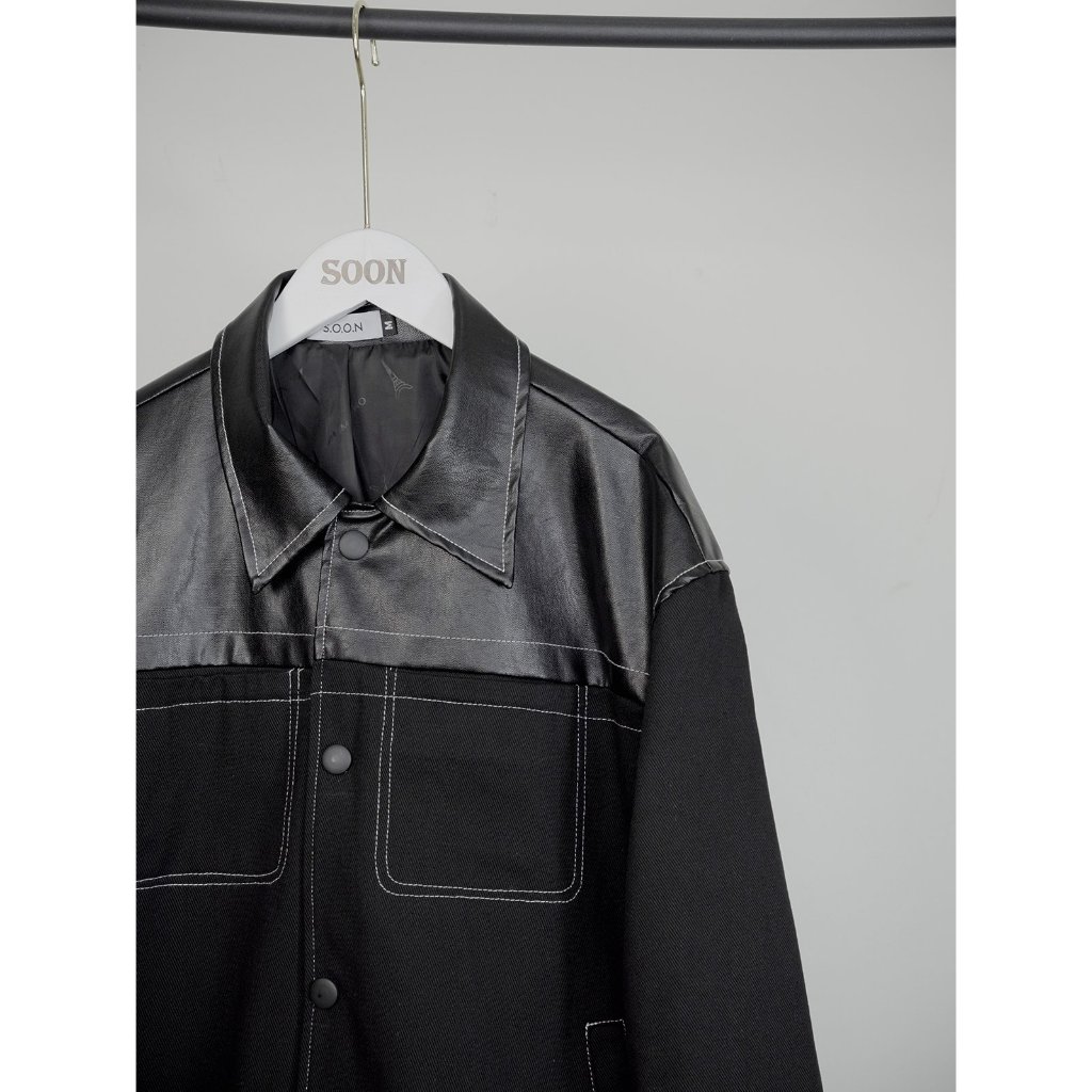 Áo Khoác Jacket nam Soonvn chất liệu jean phối da cao cấp _D1