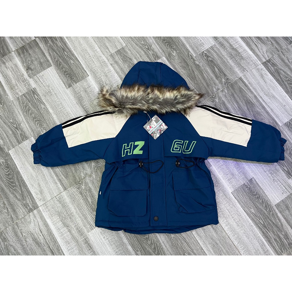 ÁO PHAO PARKA TRẺ EM KẺ TAY (LÓT LÔNG) CÓ DÂY RÚT EO CHO BÉ MNFS