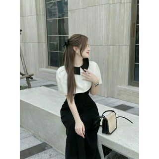 ĐẦM MIDI BIG SIZE ĐI TIỆC CHẤT NHUNG PHỐI SANG CHẢNH ĐEN TRẮNG