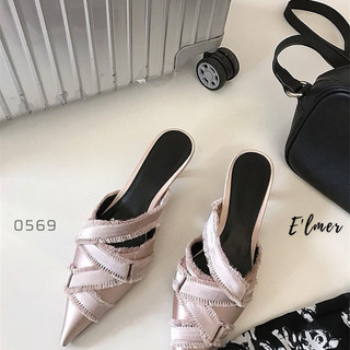 0569 - Sục Mũi Nhọn Lụa Satin Gót 3P ( Đen/Nude )