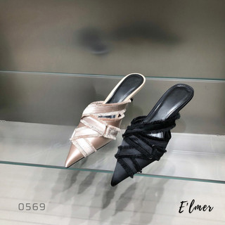 0569 - Sục Mũi Nhọn Lụa Satin Gót 3P ( Đen/Nude )