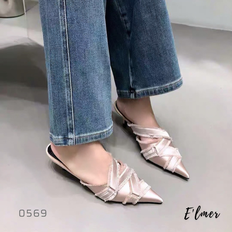 0569 - Sục Mũi Nhọn Lụa Satin Gót 3P ( Đen/Nude )