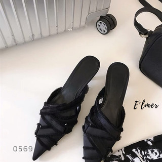 0569 - Sục Mũi Nhọn Lụa Satin Gót 3P ( Đen/Nude )