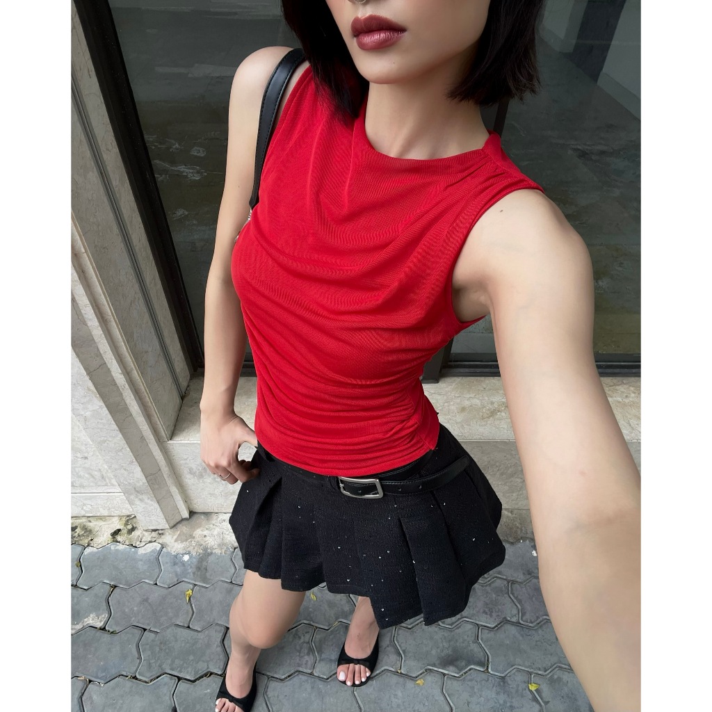 Áo Thun Lưới Sát Nách 2 Lớp Mềm Mát Màu Đỏ - HOO DESIGN