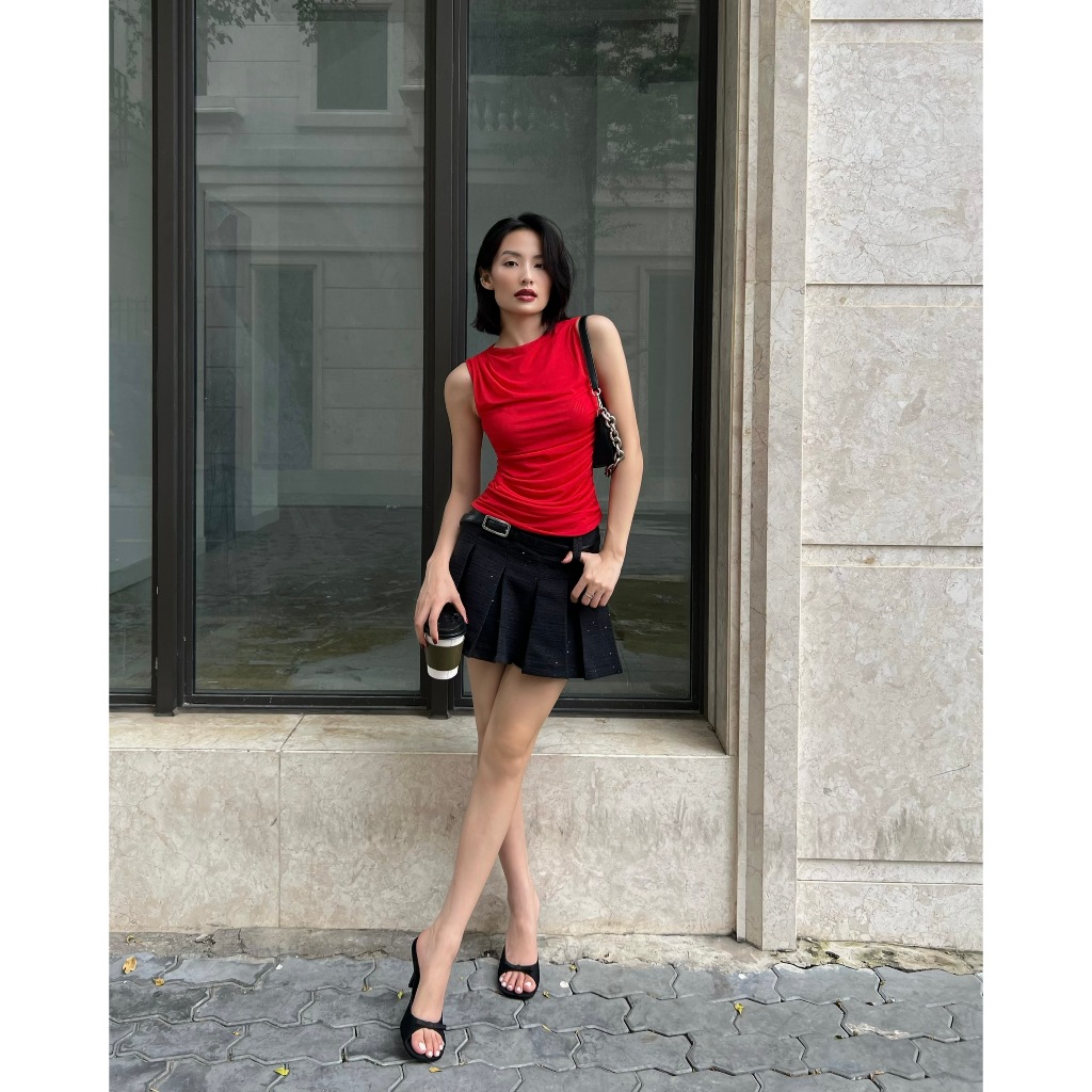 Áo Thun Lưới Sát Nách 2 Lớp Mềm Mát Màu Đỏ - HOO DESIGN