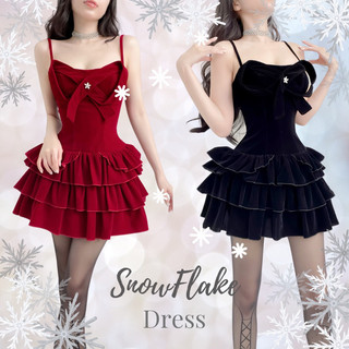 SnowFlake - Đầm tùng 3 tầng trẻ trung, nơ đính kết cách điệu. Chất nhung mịn