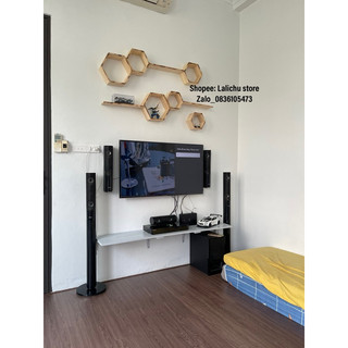 Combo kệ tổ ong treo tường, Kệ gắn tường gỗ thanh ngang decor