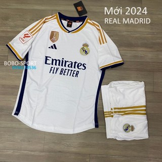 Bộ quần áo bóng đá Real trắng sân nhà FLG VĐ 2024 thun mè HD