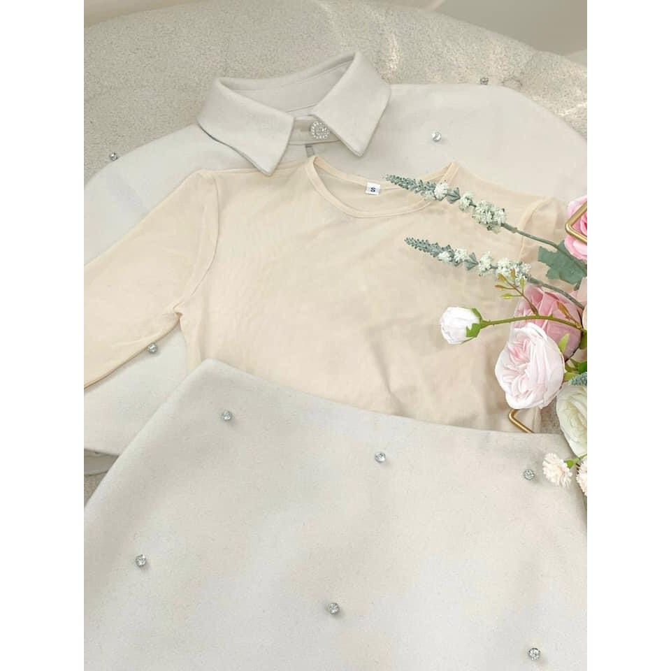 Set áo choàng, váy dạ đính đá kèm áo lưới 𝐀𝐒𝐇𝐘𝐋𝐄𝐘 cực xinh