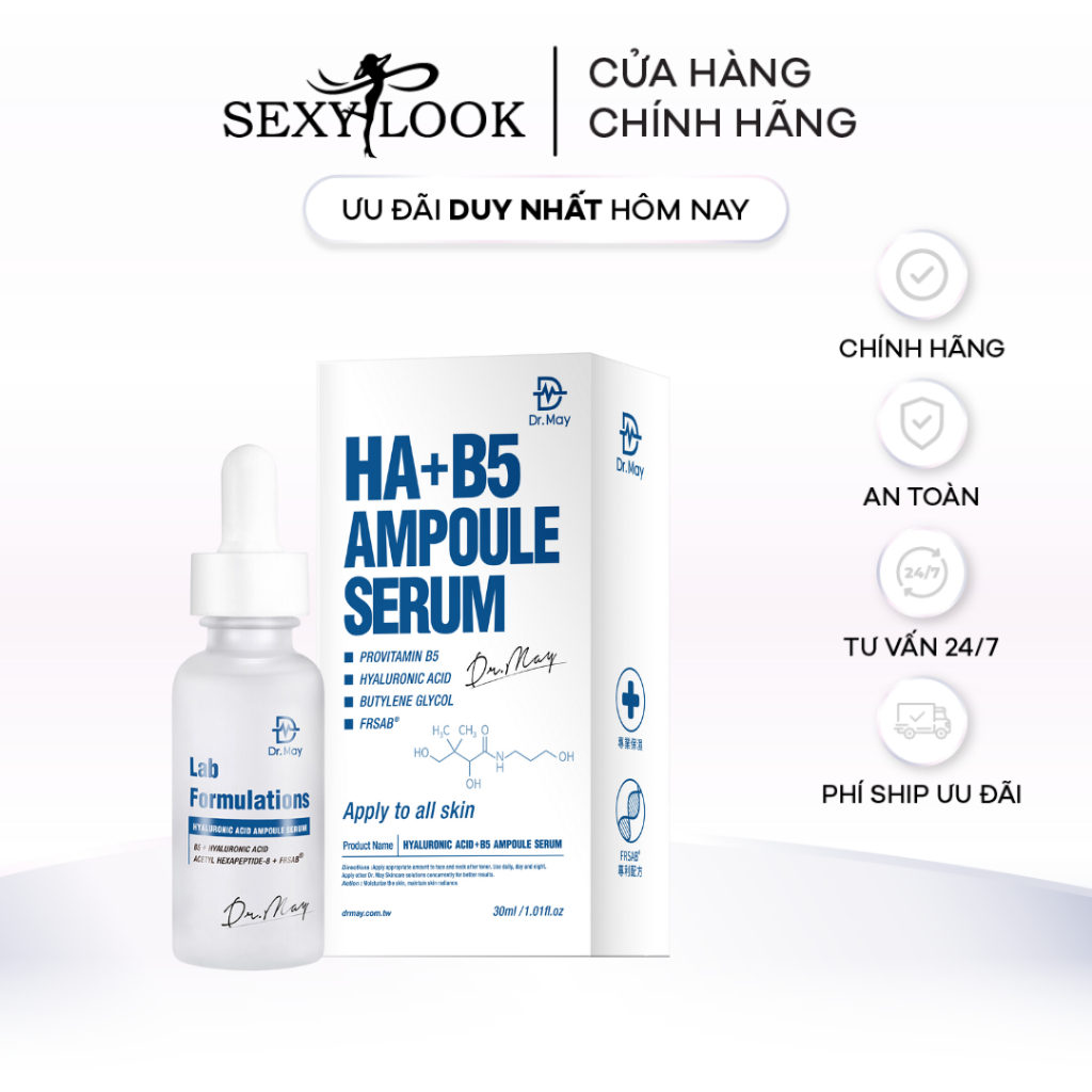 Tinh chất Dr.May Hyaluronic Acid&B5 chuyên cấp nước phục hồi da 30ml