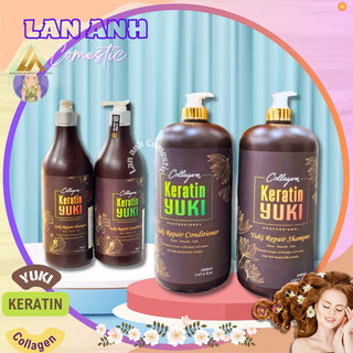 Cặp dầu gội xả Keratin Yuki 2000mlx2 cho salon Dầu gội Yuki phuc hồi hư tổn Chống rụng Lưu hương lâu
