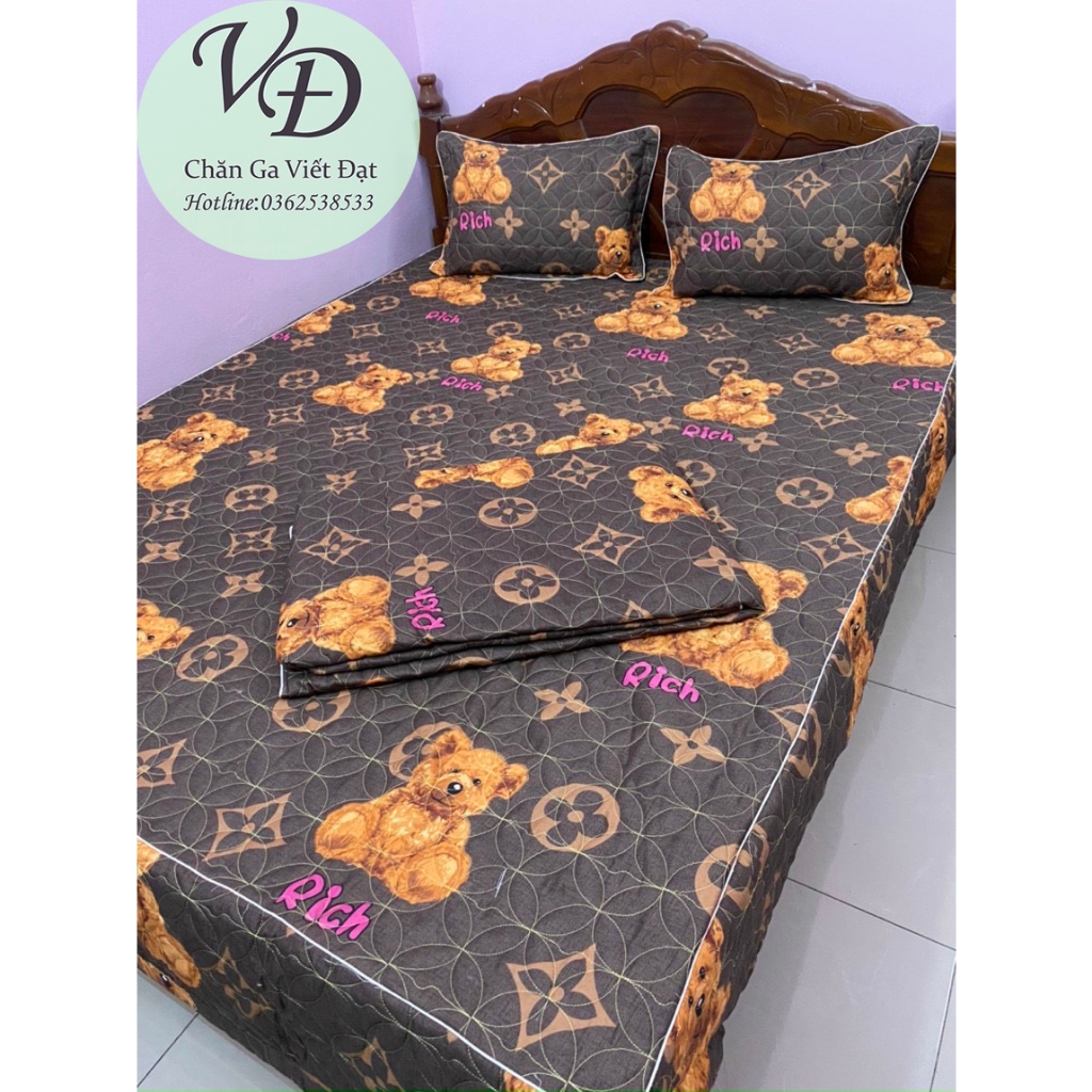 Bộ Ga + 2 Vỏ Gối Phủ 4 Góc Trần Bông Dày Dặn - Đủ Kích Thước