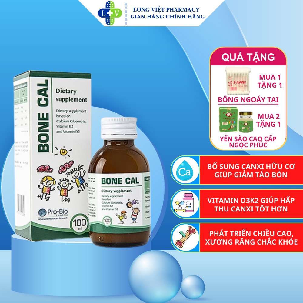 Siro Bone Cal, Bổ Sung Canxi Hữu Cơ, Vitamin D3K2 Giúp Trẻ Cao Lớn Hơn