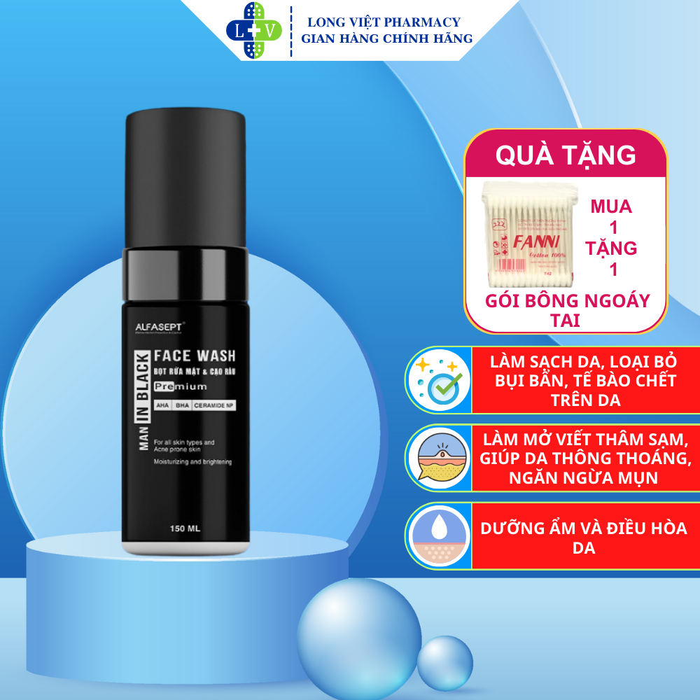 Sữa Rửa Mặt Nam ALFASEPT, Loại Bỏ Bụi Bẩn, Tế Bào Chết Trên Da, Dưỡng Ẩm Và Điều Hòa Da, Lọ 150ml