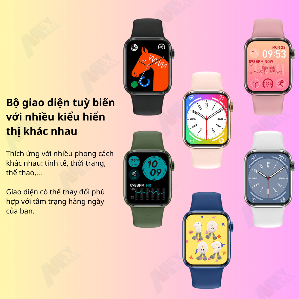 Đồng hồ thông minh GS8 Mini 38mm,1.77inch viền thép, nhận full thông báo, nghe gọi, thể thao sức khoẻ - Tặng dây titan