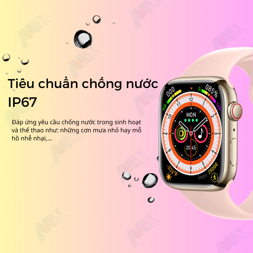 Đồng hồ thông minh GS8 Mini 38mm,1.77inch viền thép, nhận full thông báo, nghe gọi, thể thao sức khoẻ - Tặng dây titan