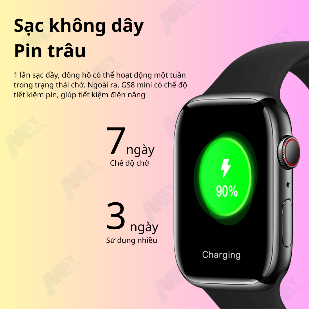 Đồng hồ thông minh GS8 Mini 38mm,1.77inch viền thép, nhận full thông báo, nghe gọi, thể thao sức khoẻ - Tặng dây titan