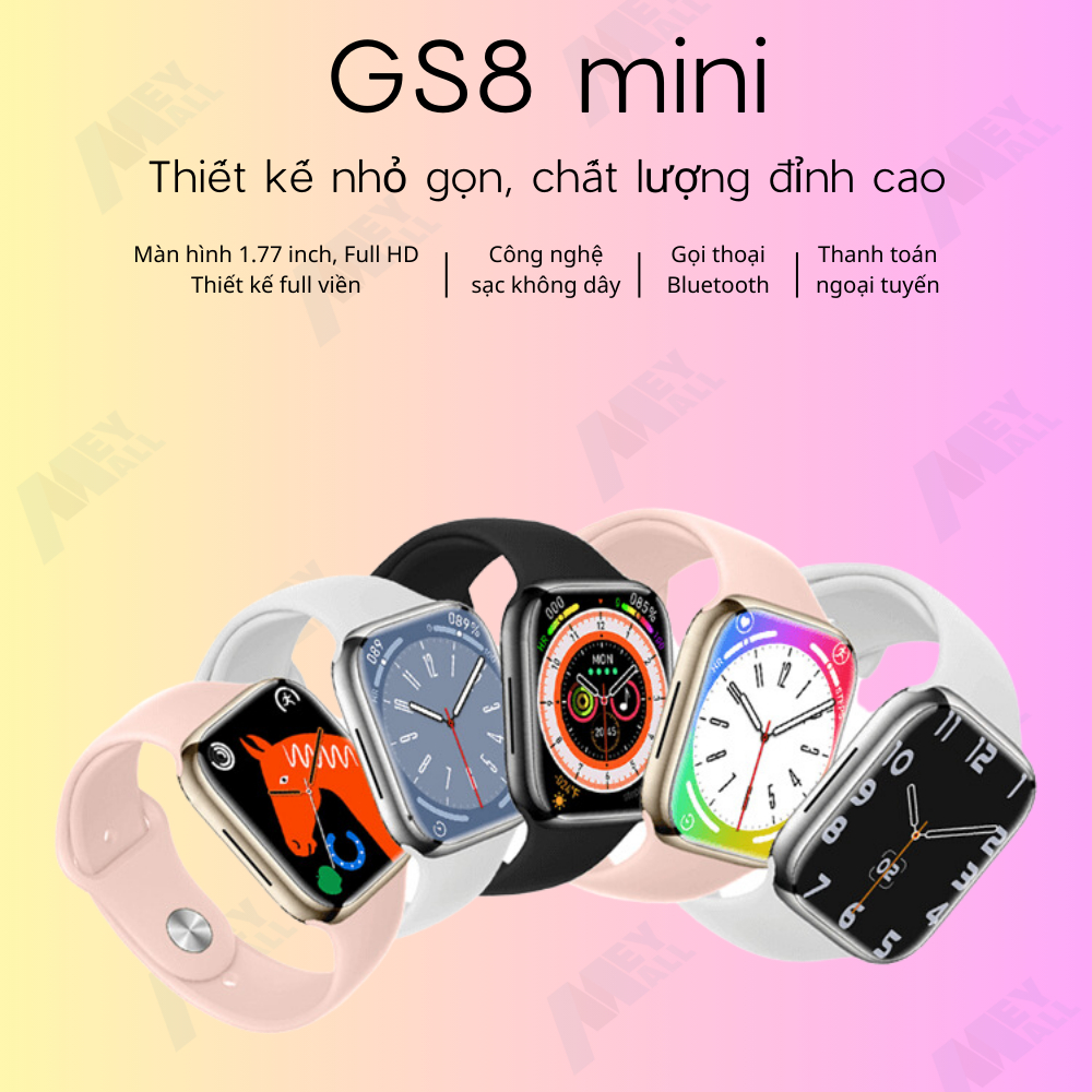 Đồng hồ thông minh GS8 Mini 38mm,1.77inch viền thép, nhận full thông báo, nghe gọi, thể thao sức khoẻ - Tặng dây titan