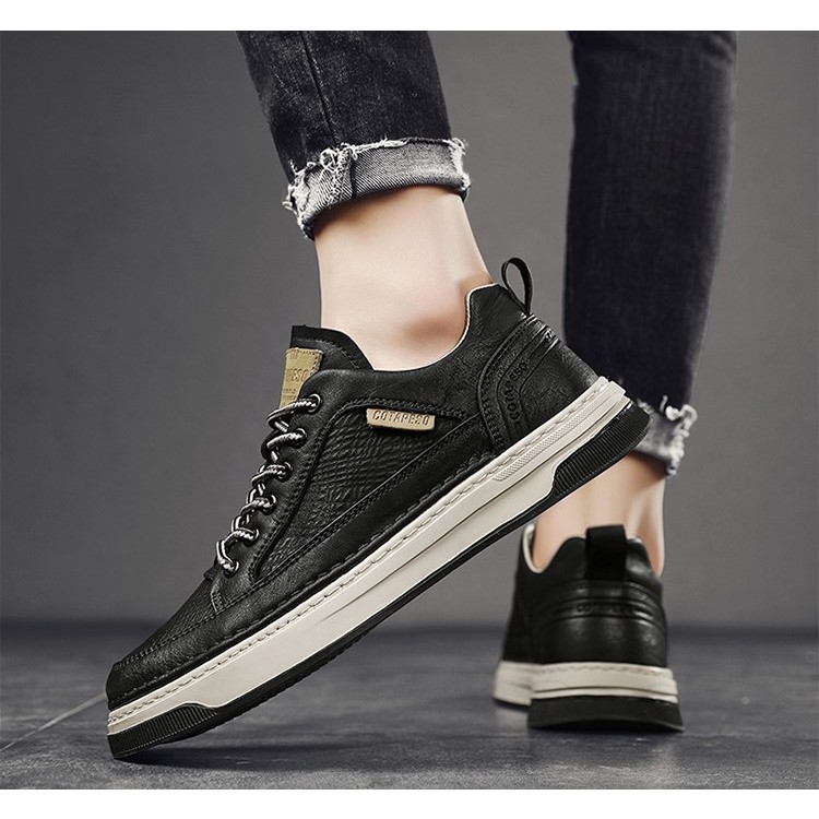 Giày Nam Da Bò Nhăn Cao Cấp 2023, Giày Thể Thao Nam Sneaker Buộc Dây, Dễ Phối Đồ