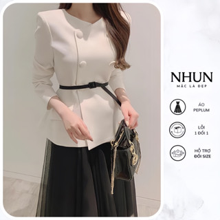 Áo kiểu nữ NhunFashion Áo peplum nữ dài tay hàng 2 lớp dày thiết kế cổ tim đệm vai phong cách công sở thanh lịch N135