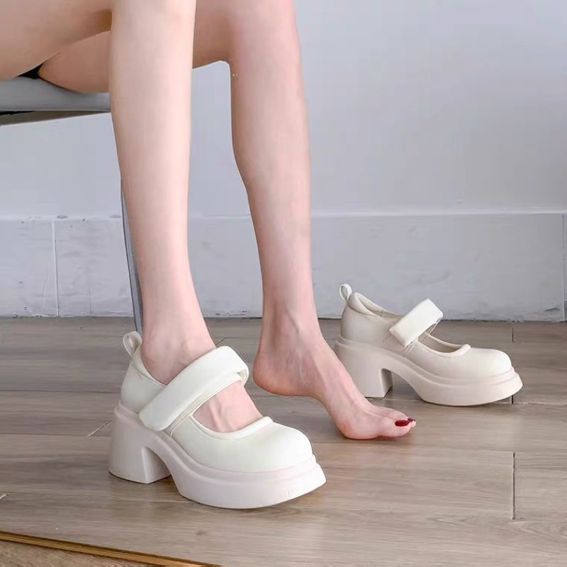 Giày Cao Gót Da Quai Dán Phong Cách Retro Mary Jane Cute Dễ Thương Thời Trang Dành Cho Nữ