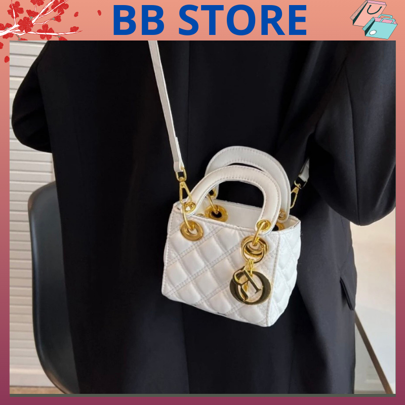 Túi xách nữ mini đeo chéo hai quai xách tay da thêu kèm móc khóa các chữ cái BB store