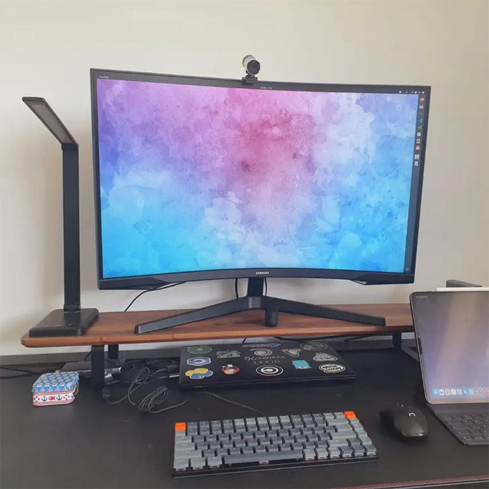 Kệ gỗ để màn hình chân sắt máy tính, laptop cho bàn làm việc, 100% gỗ thông