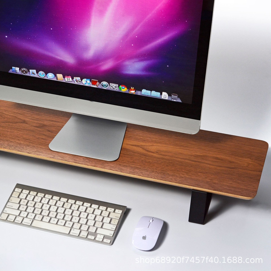 Kệ gỗ để màn hình chân sắt máy tính, laptop cho bàn làm việc, 100% gỗ thông