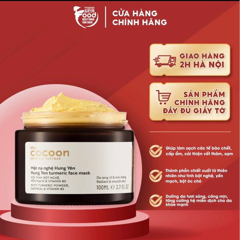 Mặt Nạ Nghệ Hưng Yên Cocoon Đều Màu, Giảm Thâm Thuần Chay 30ml