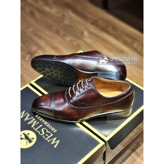 Giày da oxford captoe westman w0011ne da bê mastrotto - màu dark brown patina