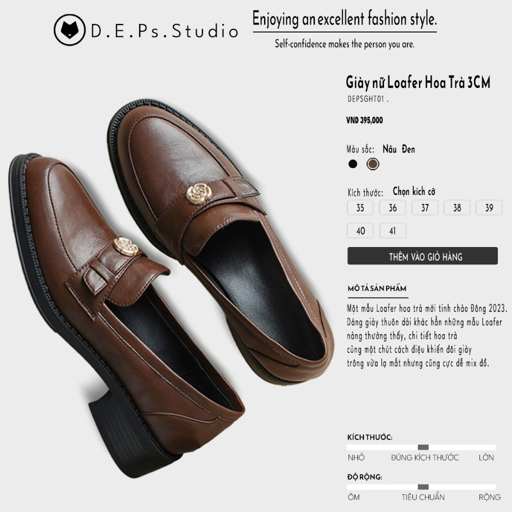 Giày nữ Loafer Hoa Trà 3CM 2023 Mã GHT01 da PU cao cấp.